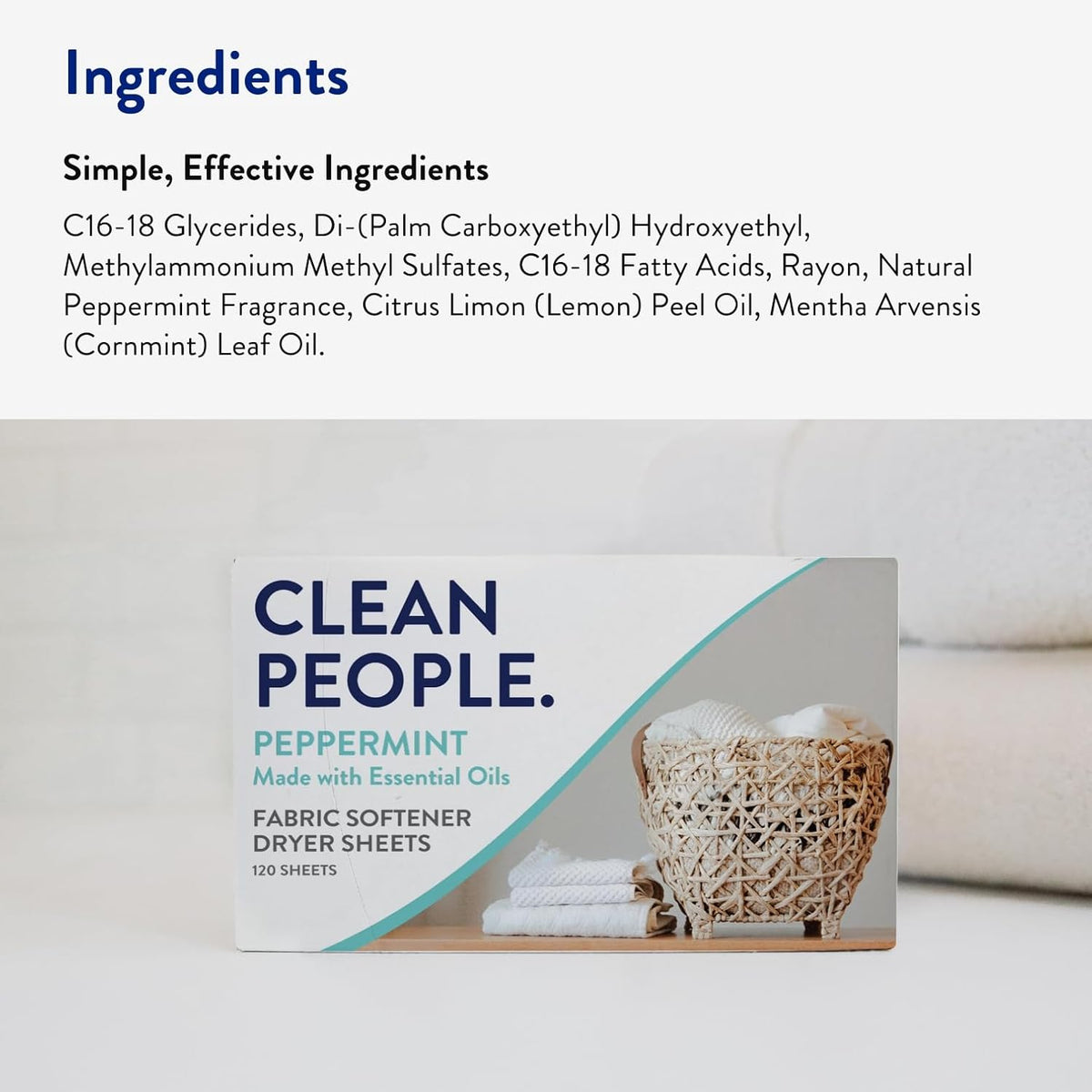 The Clean People Fabric Softener Sheets - Dryer Sheets - Softens & Removes Static Cling - Vegan Laundry Softener, Essential Oils - Peppermint 120 Pack