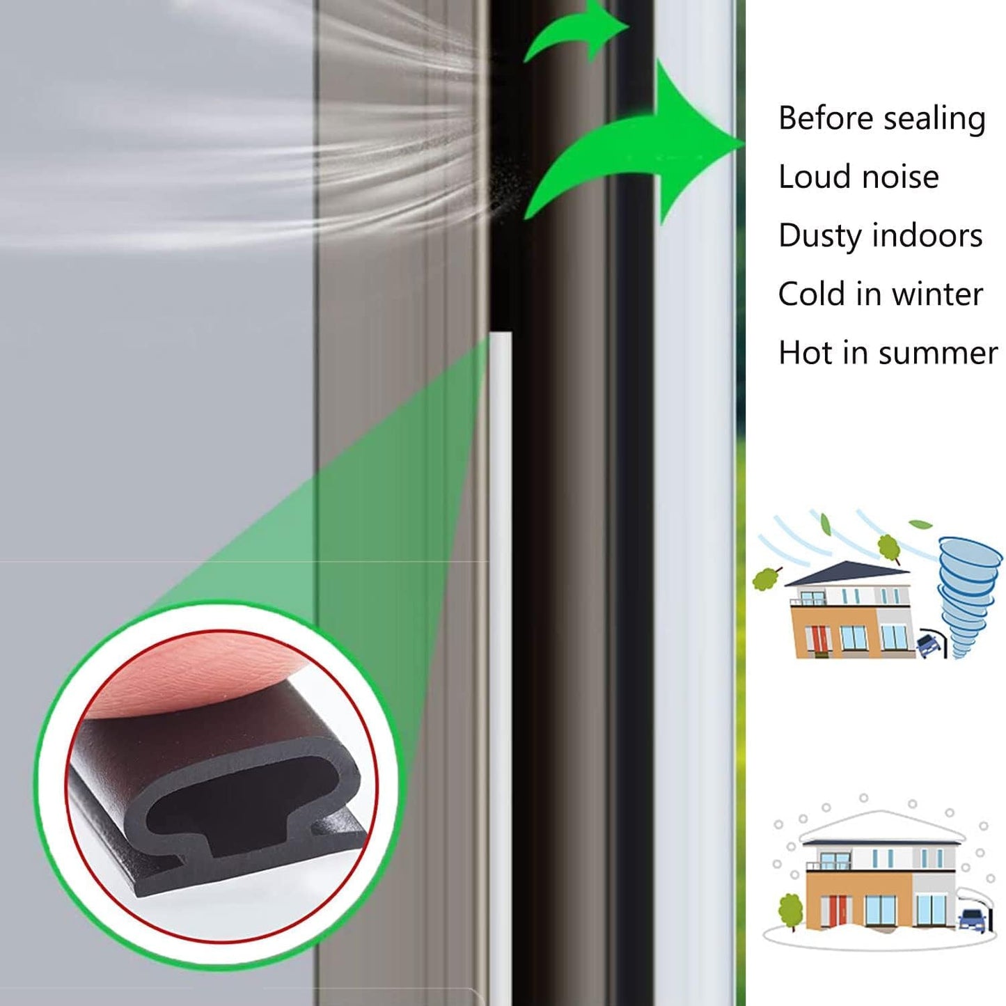 White Rubber Weather Stripping Door Seal Strip, D Shape Door Rubber Weather Seal Strip, SelfAdhesive Door Weatherstripping Soundproofing Door Sealing Strip for Windows (50 feet, White)
