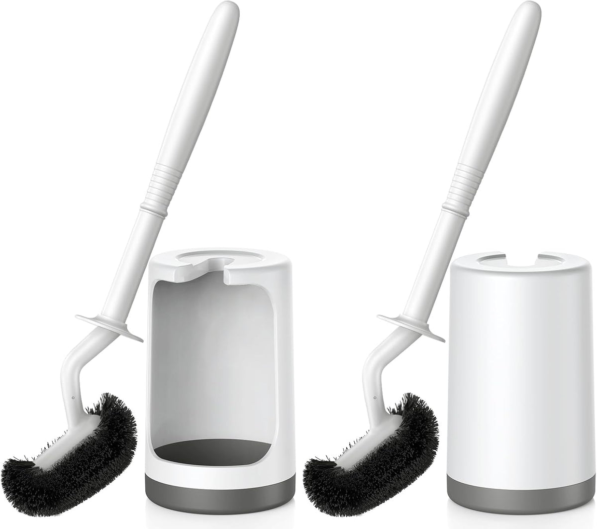 HAMITOR Toilet Bowl Brush Holder Set: Curved Design with Holder for Deep Cleaning Under Rim - Compact Hidden Scrubber for Small Space - Modern RV Bathroom Accessories - 2 Pack