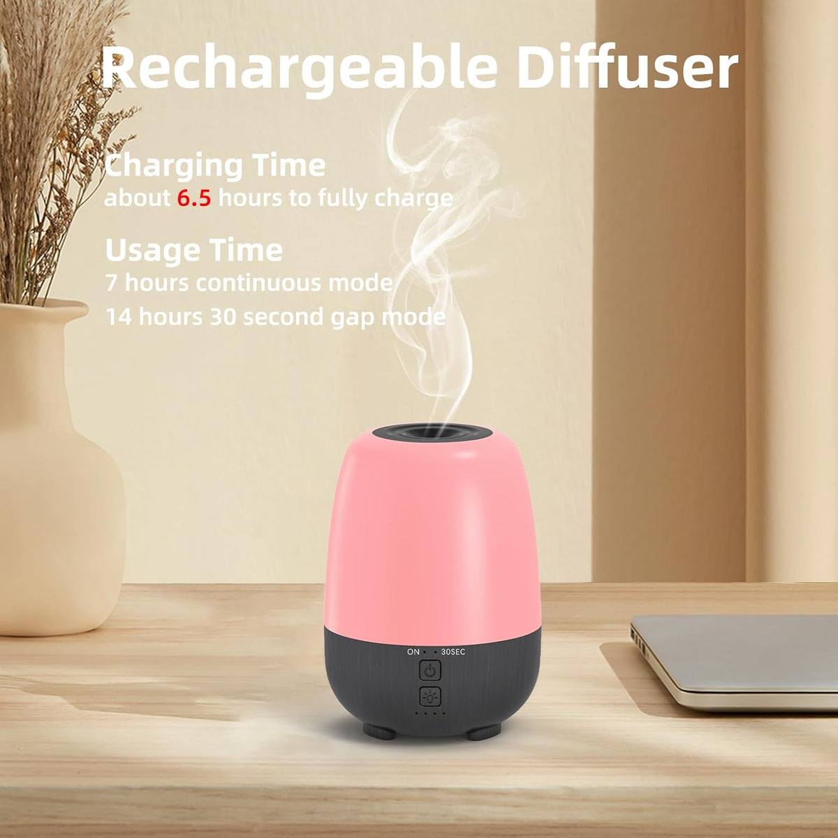 150ML Rechargeable Battery Operated Essential Oil Diffuser, Portable Cordless Aromatherapy Diffuser,7-Hour Runtime with 7 LED Color Changing Lights