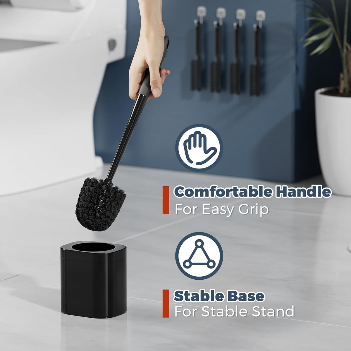 Toilet Brush, 4 Pack Toilet Brush and Holder Set Bathroom Accessories, Toilet Bowl Brush and Holder with 4 Crevice Brush for Bathroom, Toilet Scrubber Brush, Black