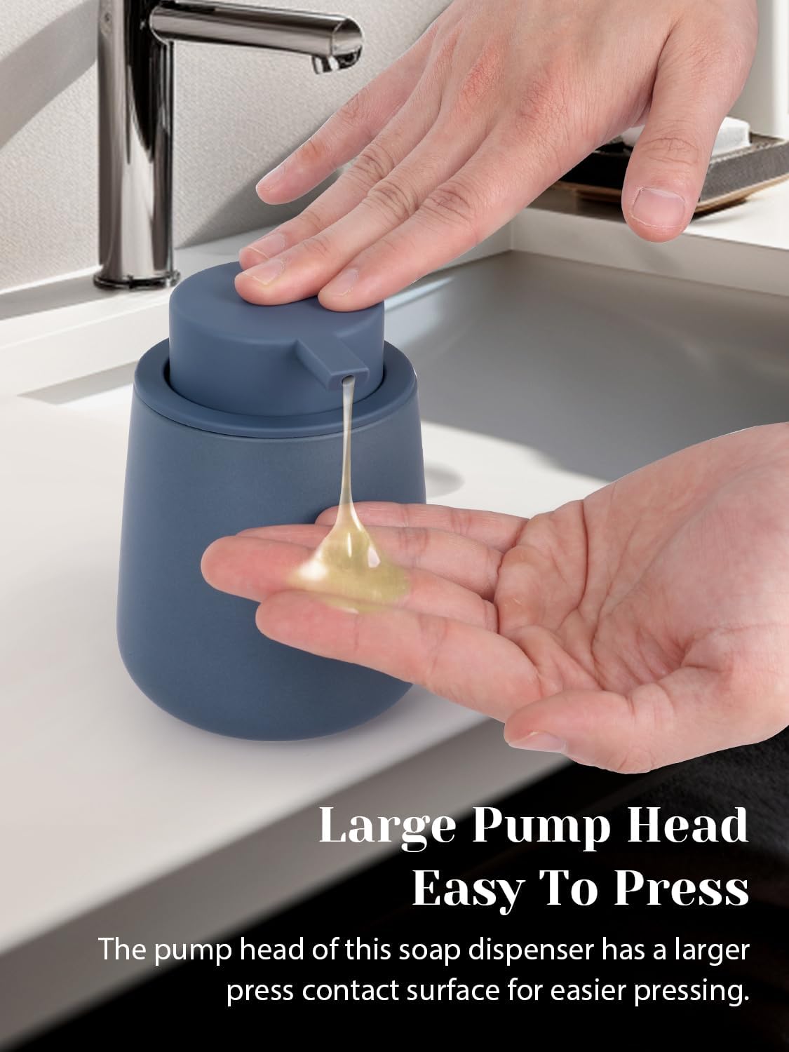 INGOFIN Ceramic Lotion Dispenser - 12oz Refillable Liquid Hand Soap Dispenser Bathroom, Modern Dish Soap Dispenser with Pump for Kitchen, Matte Blue