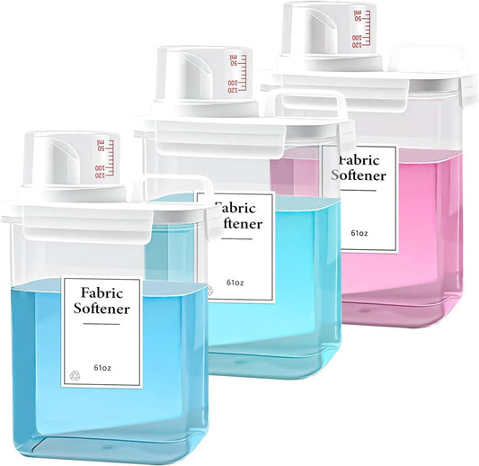 3 Pack Laundry Detergent Dispenser, 61oz Laundry Soap Dispenser, Refluxable Laundry Detergent Container, Plastic Liquid Laundry Detergent Dispenser for Laundry Room Organization with 6 Labels