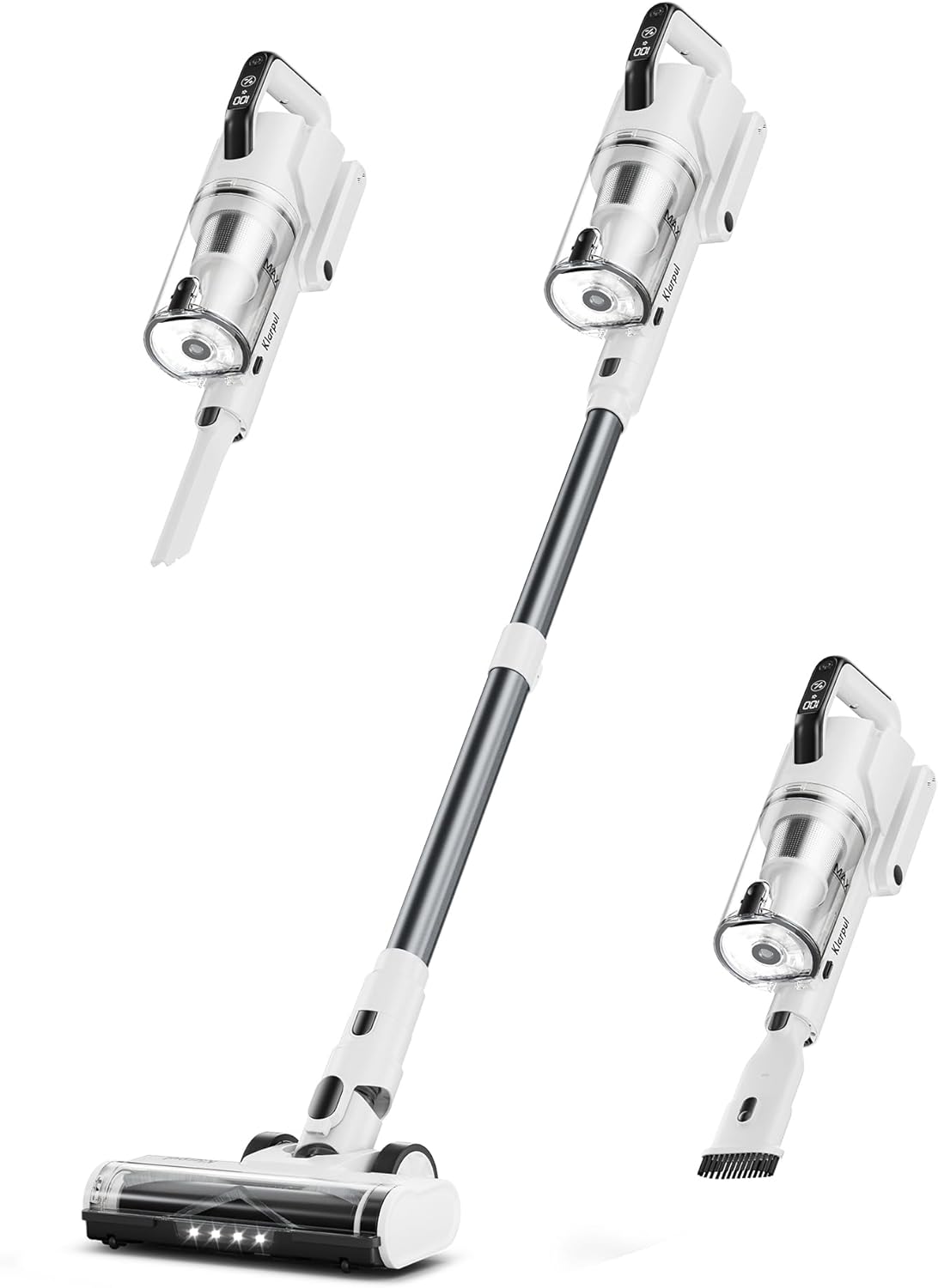 Cordless Vacuum Cleaner, 580W 48KPA 65Mins Runtime Fast Charging Vacuum Cleaner, Self-Standing LED Light Touch Screen Stick Vacuum for Home Light Weight,for Pet Hair/Carpet/Floor, White