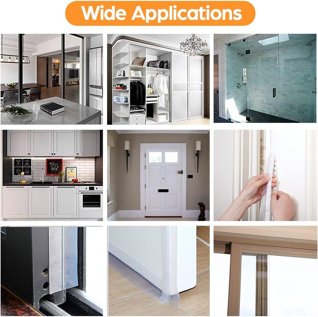 20 Ft Door Weather Stripping Door Seal Strip Tape, Silicone Door Draft Stopper,Self Adhesive Shower Door Bottom Seal, Door Insulation Strip for Door Frame Windows and Glass Gaps (Transparent, 45mm)