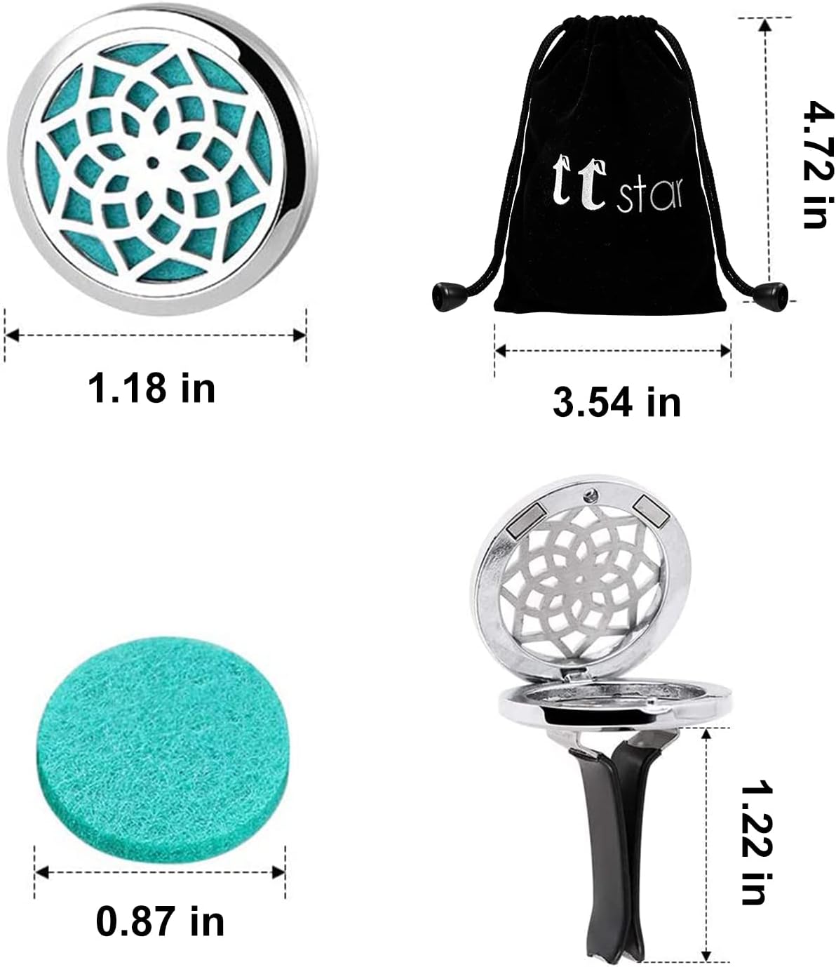 ttstar Car Diffuser Vent Clip - 30mm Aromatherapy Essential Oil Car Diffuser Vent Clips with 36 Refill Pads (3 Lotus Vent Clips, Metal)