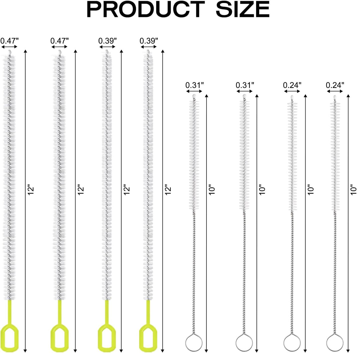 8-Piece Straw Cleaner Brush Set for Cleaning Straws - (4-Size) Extra Long Nylon Pipe Cleaners, Reusable Straw Cleaning Brush for Stanley Tumbler, Sippy Cup, Baby Bottle and Tubes (Type A)