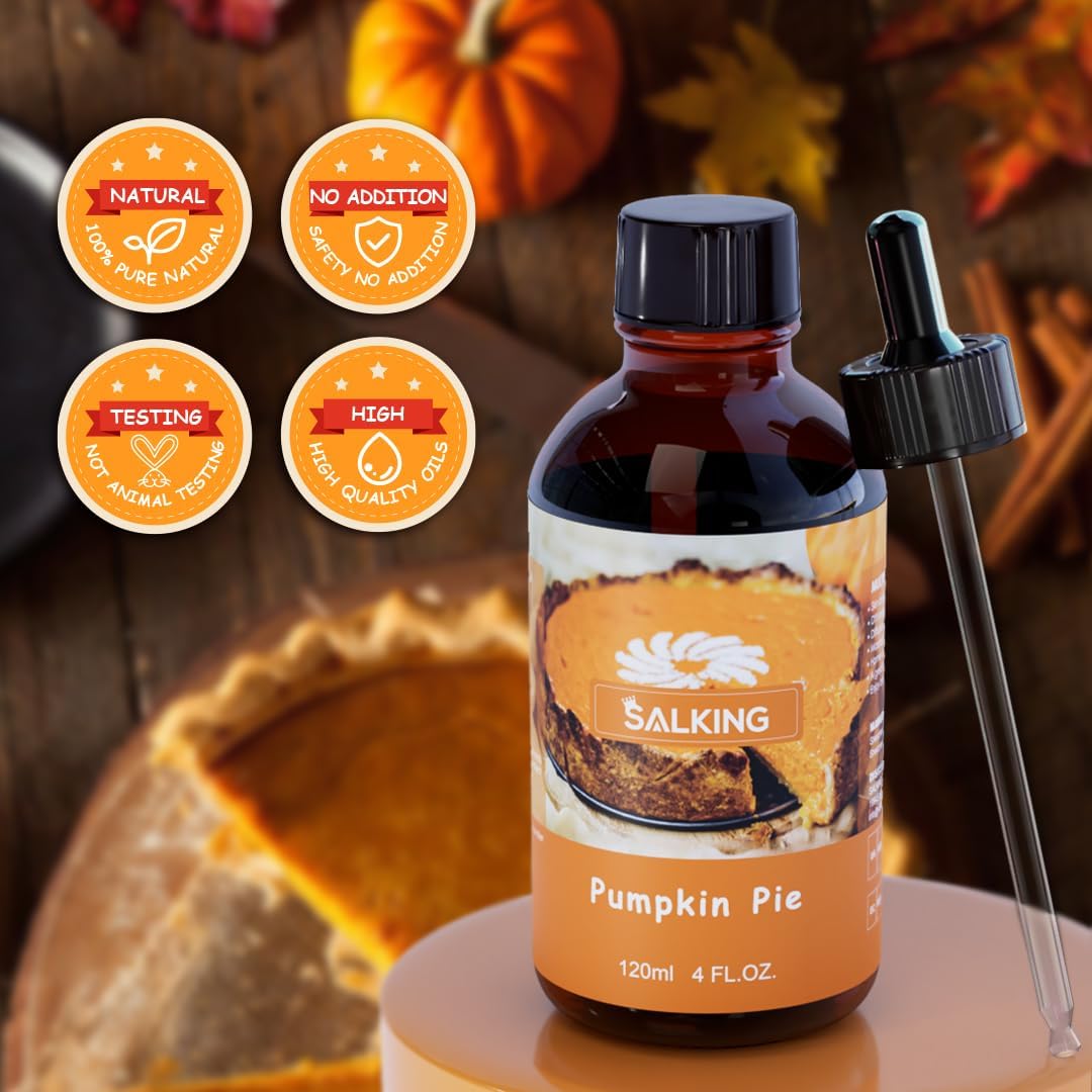 SALKING Pumpkin Pie Fragrance Oil, 120ml (4 Fl Oz) Premium Essential Oils for Diffuser, Candle Scents for Candle Making, Soap Making Supplies, Autumn Scented Diffuser Oil, Halloween Thanksgiving Gift