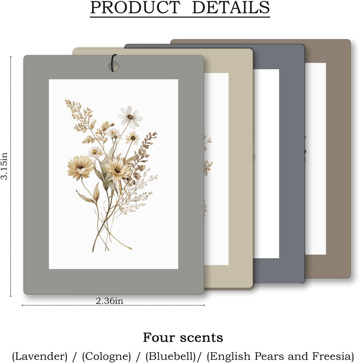 Vintage Rustic Floral Car Air Freshener 4 Pcs, Neutral Cottagecore Flower Hanging Scents Air Freshener for Women Girls Gifts, Retro Floral Scented Car Accessories Decor for Room Closet Drawer