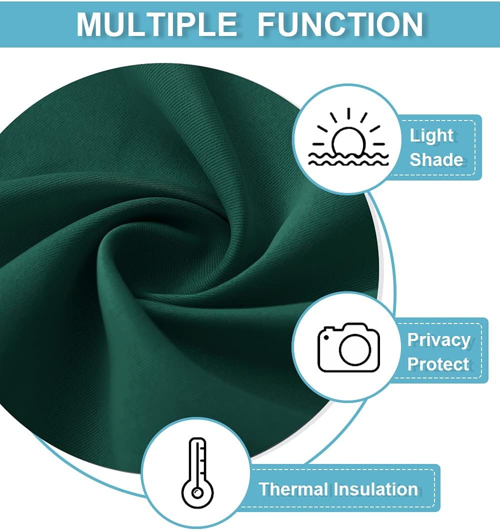 RYB HOME Blackout Curtains for Bathroom - Solid Light Block Blinds Privacy Light Block Drapes for Kitchen Cabinet Kids Nursery Bedroom Laundry Cafe Window Decor, W 42 x L 36, Hunter Green, 1 Pair