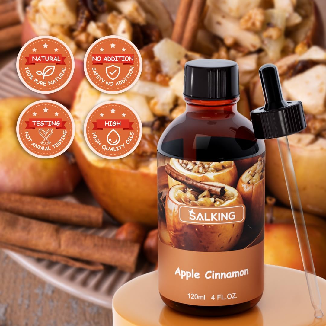 SALKING Apple Cinnamon Fragrance Oil, 120ml (4 Fl Oz) Premium Essential Oils for Diffuser, Candle Scents for Candle Making, Soap Making Supplies, Autumn Diffuser Oil, Halloween Thanksgiving Gift