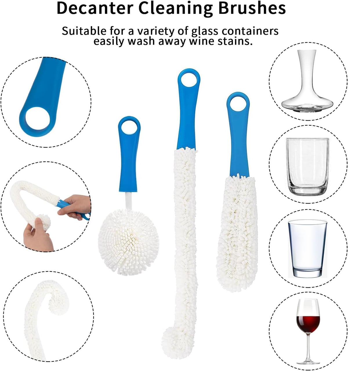 Wine Decanter Drying Stand with Rubber Coated Top to Prevent Scratches, Wine-Decanter Drying Rack for Standard Large Wine Decanters, Decanter Cleaner Includes Cleaning Brush & Decanter Cleaning Beads
