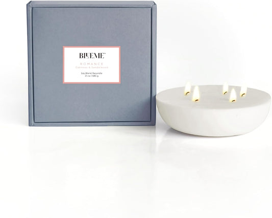 New BLUEME Wellness Candle Wax Refill, Contains Essential Oil, Sustainable, Hand Finished, Hand Poured, Premium, Luxury Ceramic, Natural Cotton Wick (24oz, Oakmoss & Sandalwood)