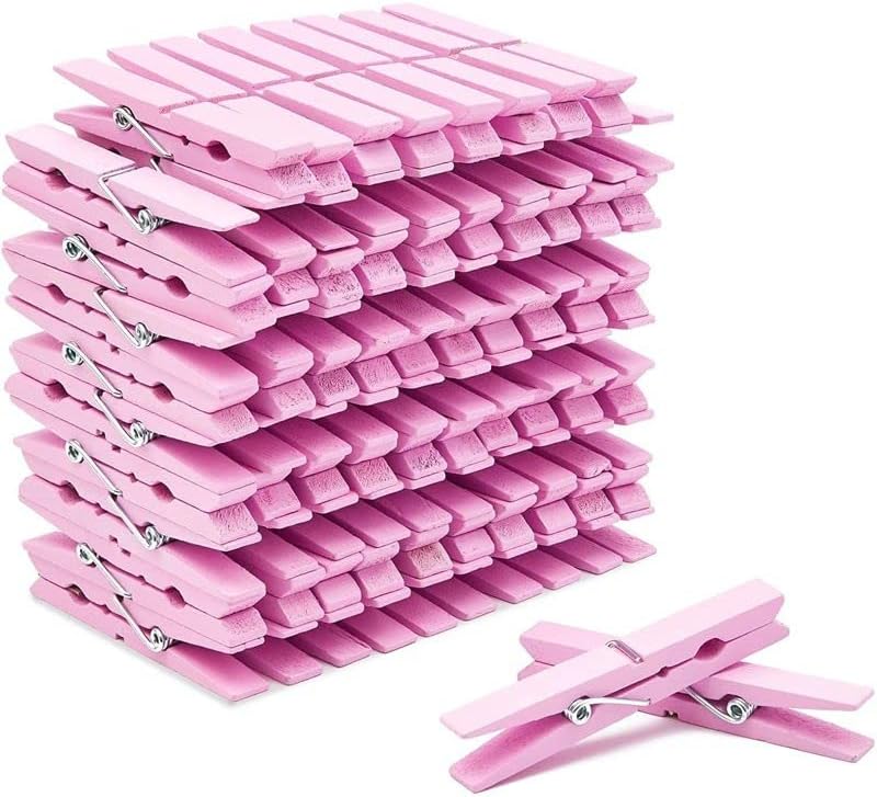 1.9 Inch White Small Clothes Pins Paper Picture School Work Holders Baby Shower Clothing Line Clips with Twine Pack 50