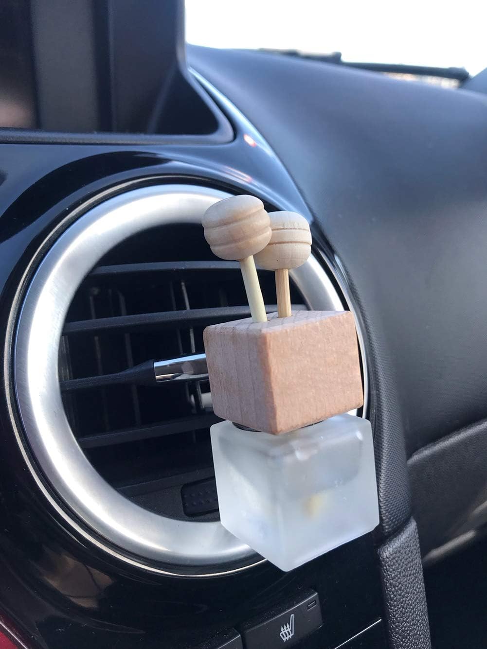 20 Pack,8ml Matte Glass Car Air Freshener Perfume Clip Diffuser,Empty Essential Oil Perfume Vials Diffuser Vent Outlet,Thick Glass Ornament with Wooden Caps,Free Funnel,Dropper