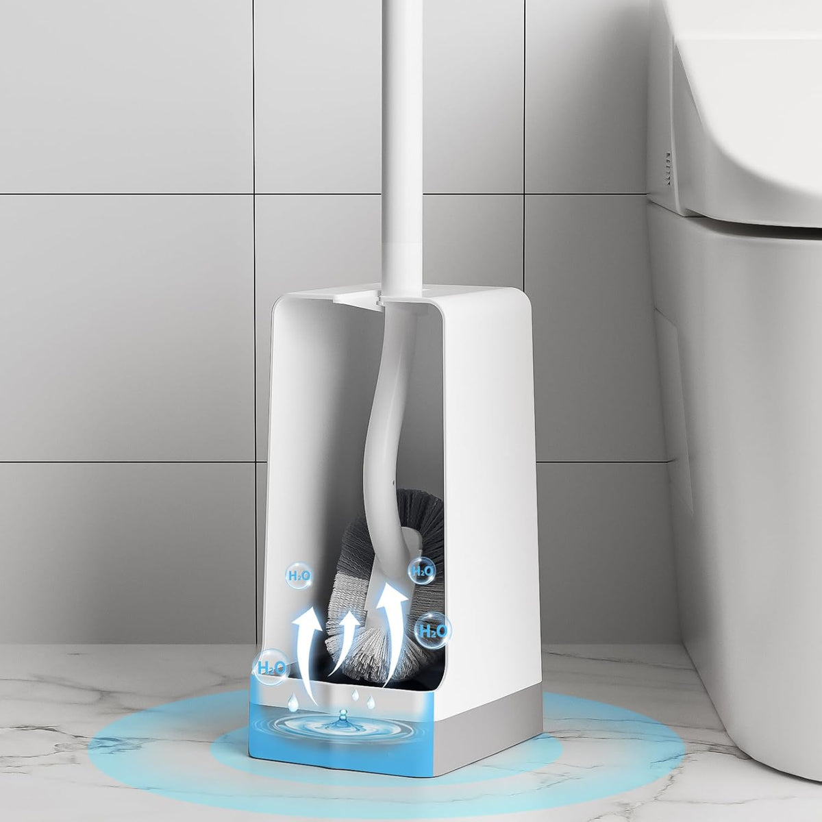Marbarsse Bathroom Toilet Bowl Brush and Holder, Curved Design Dismount Toilet Brush for Deep Cleaning Under Rim, Best Toilet Brush Set, CompactToilet BowlCleaner Brush for Bathroom, 1 Pack