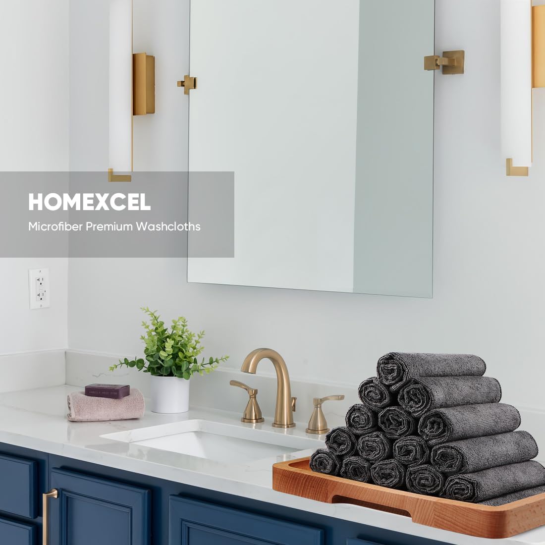 HOMEXCEL Microfiber Washcloths 12 Pack, Highly Absorbent and Soft Face Towel, Multi-Purpose Grey Wash Cloths for Bathroom, Hotel, Spa, Gym, and Kitchen, 12x12 Inch
