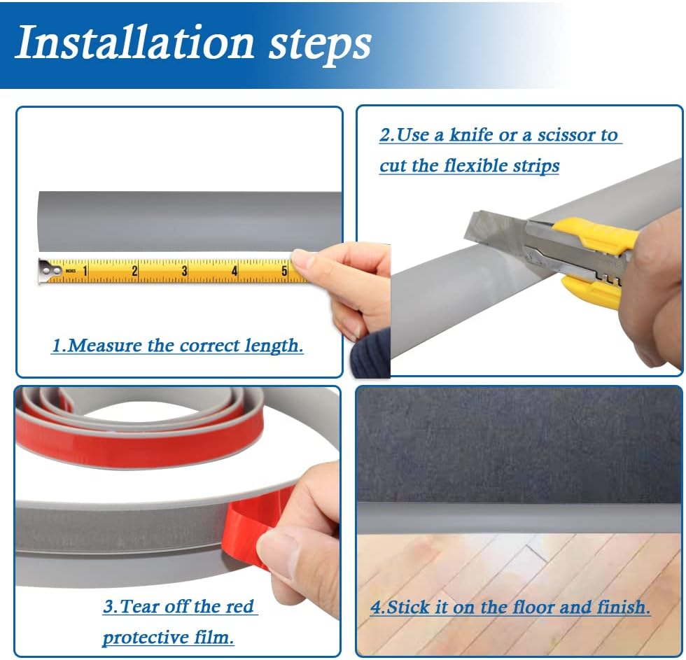 Floor Transition Strip Self Adhesive Carpet & Flooring Transitions Edging Trim Strip PVC Threshold Transitions Suitable for Threshold Height Less Than 5mm (3.3Ft, Dark Gray)