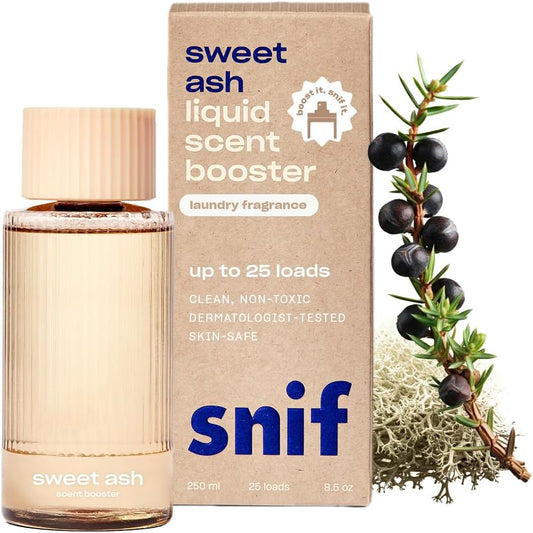 Snif Sweet Ash Scent Booster, Low Key Sweet and Earthy Scent, 25 Loads, Non-Irritating to Skin, Clean, Non-Toxic, Vegan, Cruelty Free, 8.5oz