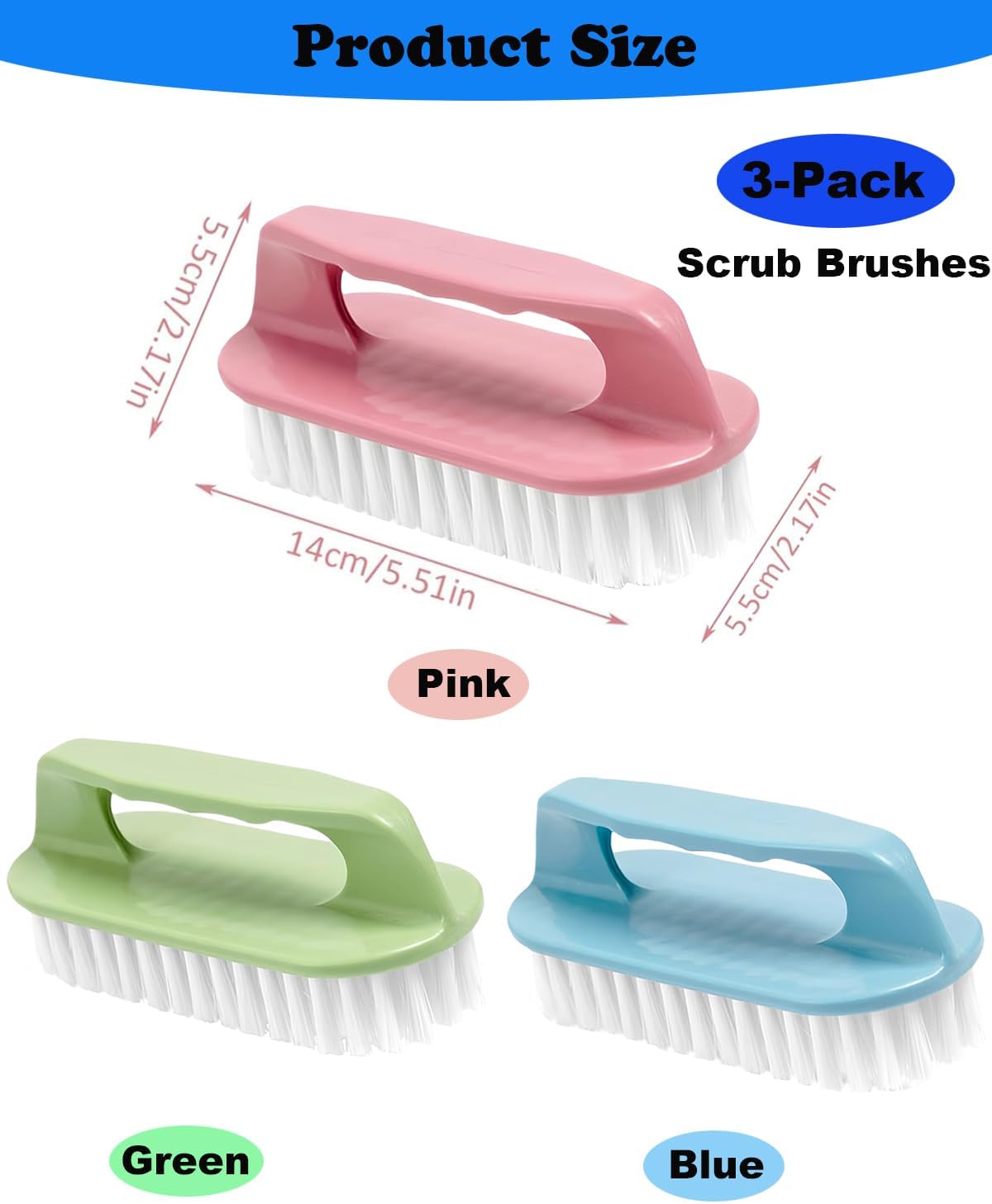 Scrub Brush for Cleaning-3 Pack Scrubbing Brushes Heavy Duty Multi-Purpose Household Cleaning Brush with Stiff Bristles Comfort Grip Scrubber Cleaner Brush for Bathtub Sink Carpet Floor & More