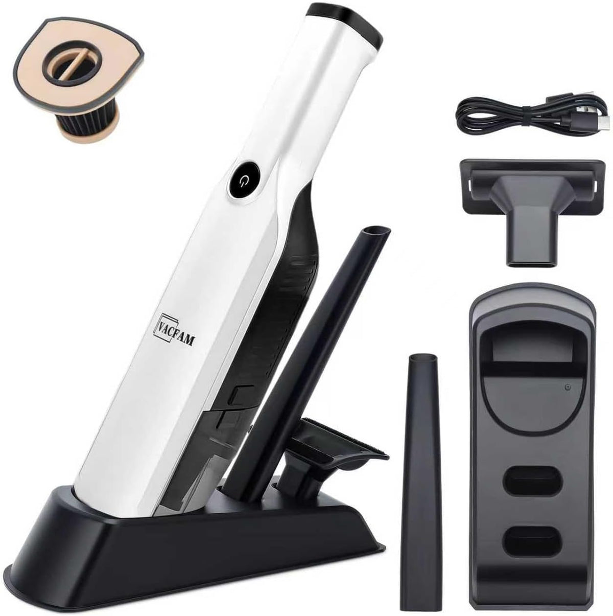 Handheld Vacuum Cordless,15KPA High Power Suction,USB Quick Charge,Car Vacuum Cleaner with Storage Dock,Lightweight Rechargeable Dust Buster with Crevice Tool Pet Brush Hand Vac for Home,White