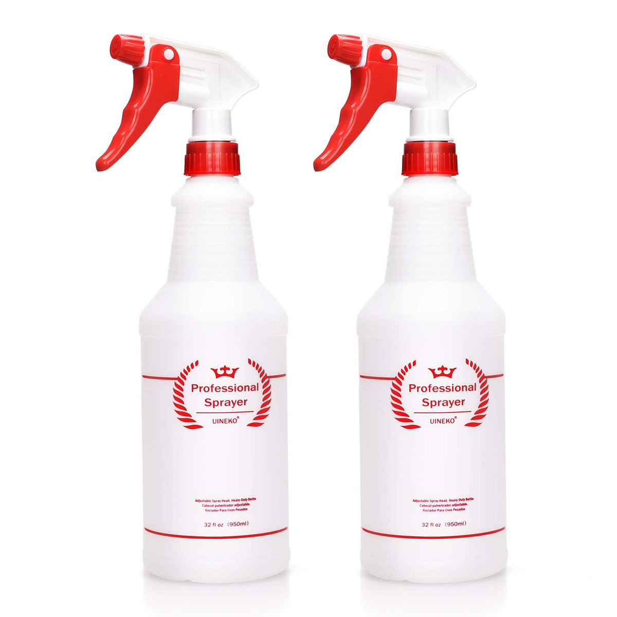 Plastic Spray Bottle 2 Pack, 32 Oz, All-Purpose Heavy Duty Spraying Bottles Leak Proof Mist Empty Water Sprayer for Cleaning Solution, Essential Oils, Hair, Planting, Pet with Adjustable Nozzle - Red