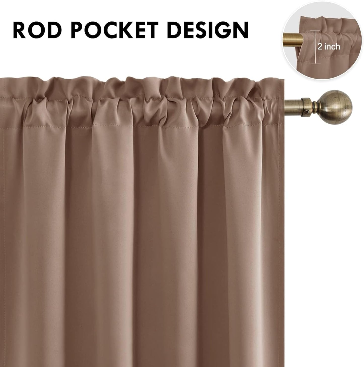 DWCN Blackout Curtains for Living Room Thermal Insulated, Energy Saving & Noise Reducing Bedroom Curtains, Khaki, W 52x L 36 Inch, Set of 2 Rod Pocket Curtain Panels
