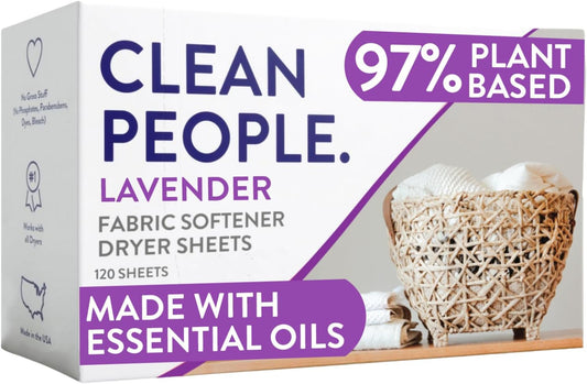The Clean People Fabric Softener Sheets - Dryer Sheets - Softens & Removes Static - Vegan Laundry Softener With Essential Oils - Lavender, 120 Pack