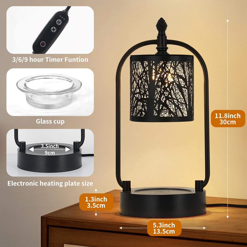 Tree Candle Warmer Lamp, LED Colors Changing Candle Warmer with ATimer, Bedroom Living Room Home Decor Wax Melting Warmer for Jar Candles (Double Pole -Black)