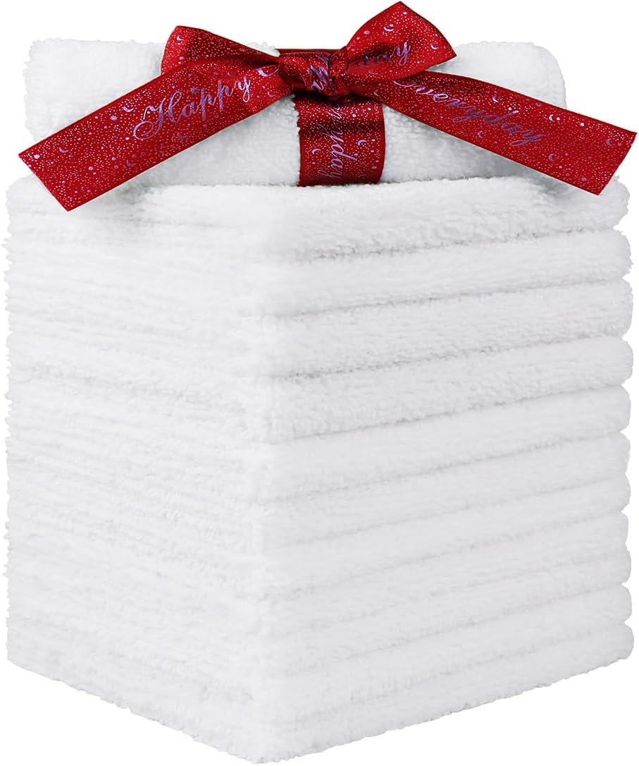 HOMEXCEL Microfiber Washcloths 12 Pack, Highly Absorbent and Soft Face Towel, Multi-Purpose White Wash Cloths for Bathroom, Hotel, Spa, Gym, and Kitchen, 12x12 Inch