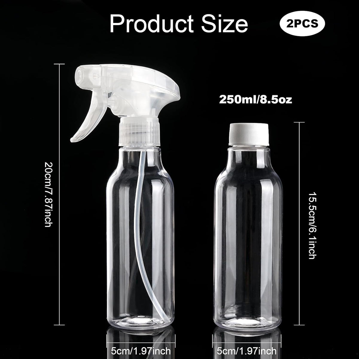 Cosywell Plastic Spray Bottles 8.8oz/260ml 2 Pack Empty Spray Bottle for Cleaning Mist/Stream Heavy Duty Water Spraying Bottle for Cooking Solutions Essential Oils Hair Care(Clear)