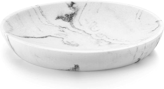 Luxspire Soap Dish, Resin Soap Tray Soap Holder Container Box, Marble Pattern Oval Soap Plate Case, Sponge Dish Scrubbers Tray Holder for Bathroom Vanity Shower Kitchen Sink Counter Top, Gravel White