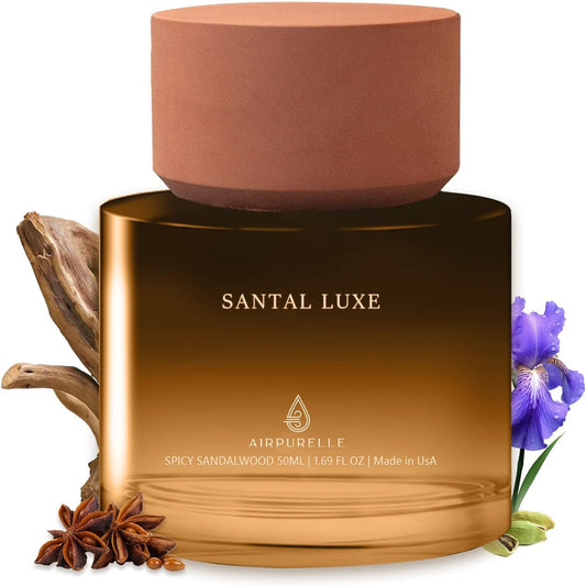 Car Air Freshener Spicy Sandalwood Fragrance Oil Diffuser for Cup Holder with Aroma Stone Cap, Long Lasting Scent Inspired by Luxury Perfume, Made in USA, 1.7 Fl Oz / 50ml