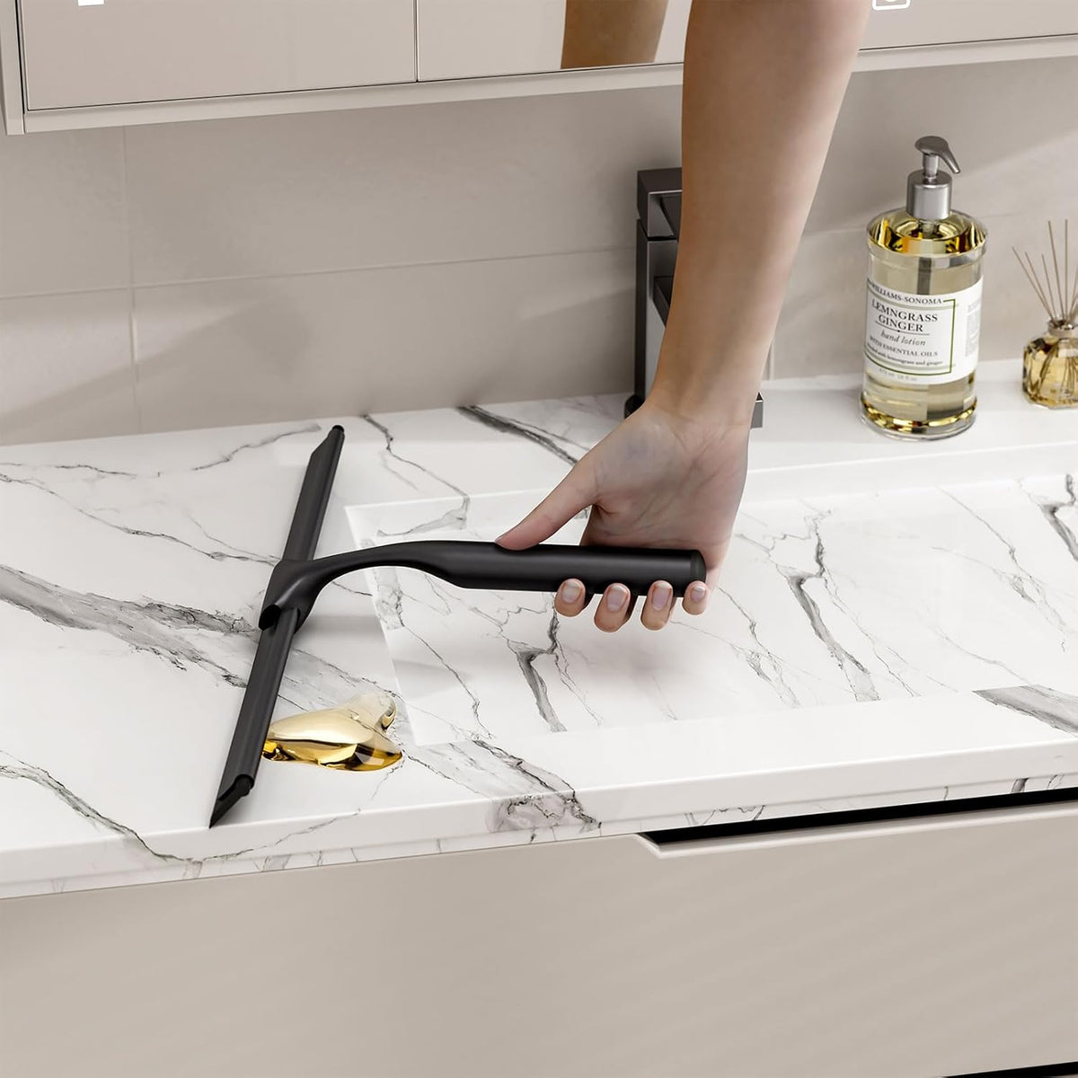 Stainless Steel Shower Squeegee for Glass Doors, Multi-Purpose Squeegee for Shower Glass, Bathroom and Car Windows, Squeegee with Adhesive Hook-10”, Black