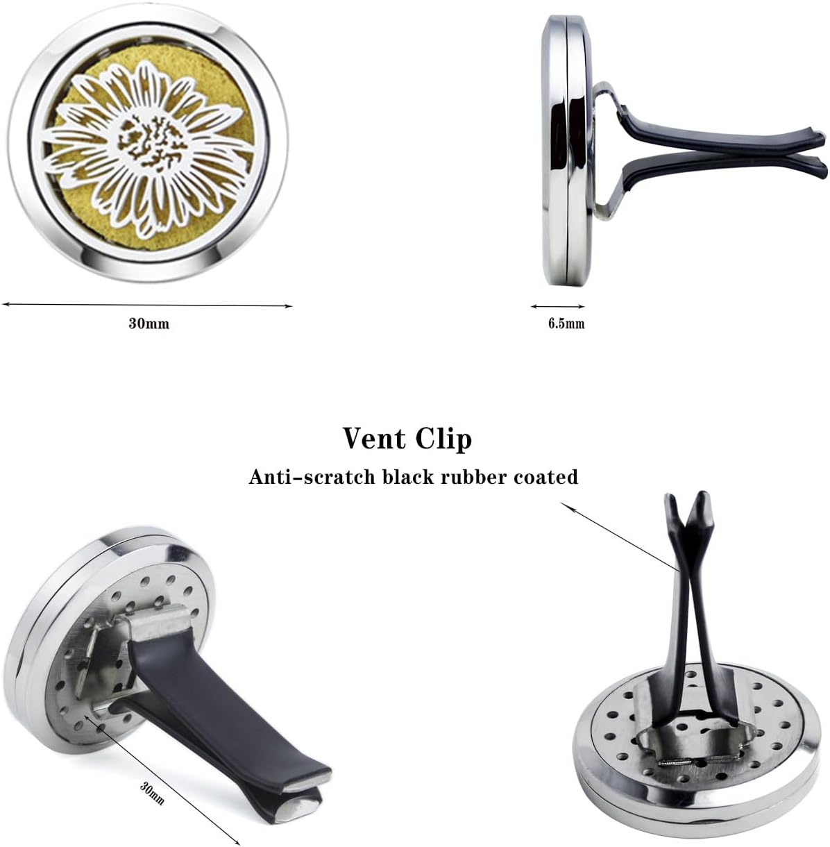 Sunflower Essential Oil Car Diffuser Vent Clips Car Diffuser Aromatherapy Vent Clip Air Freshener Car Accessories for Women with 10 Refill Pads