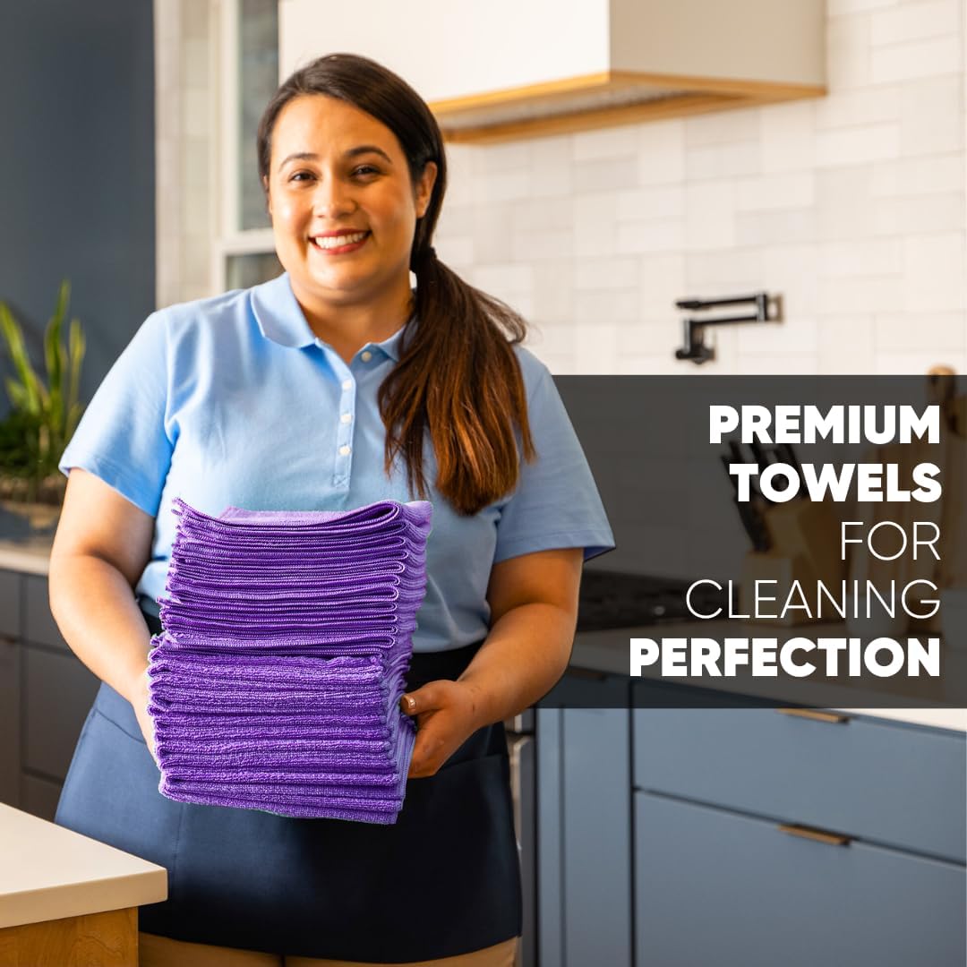 12" x 12" Pro Multi-Surface Microfiber Cleaning Cloths | Purple - 12 Pack | Premium Microfiber Towels for Cleaning Glass, Kitchens, Bathrooms, Automotive, Supplies & Products