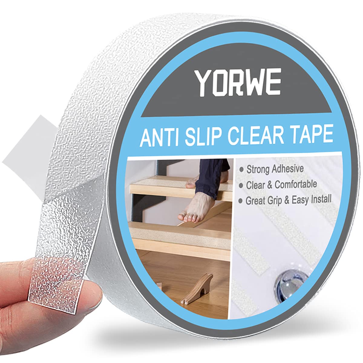 Anti Slip Tape Transparent, More Clear and Comfortable Safety Track Tape (1" Width x 190" Long, Clear)