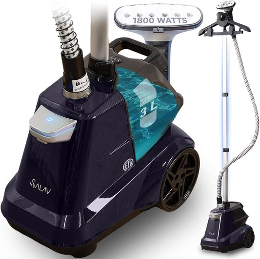 SALAV Heavy Duty Commercial Full-Size Garment Steamer with Foot Pedals and Extra Large 3L (101.5 oz) Water Tank, 1800 watts of Poweful Steam (Navy)