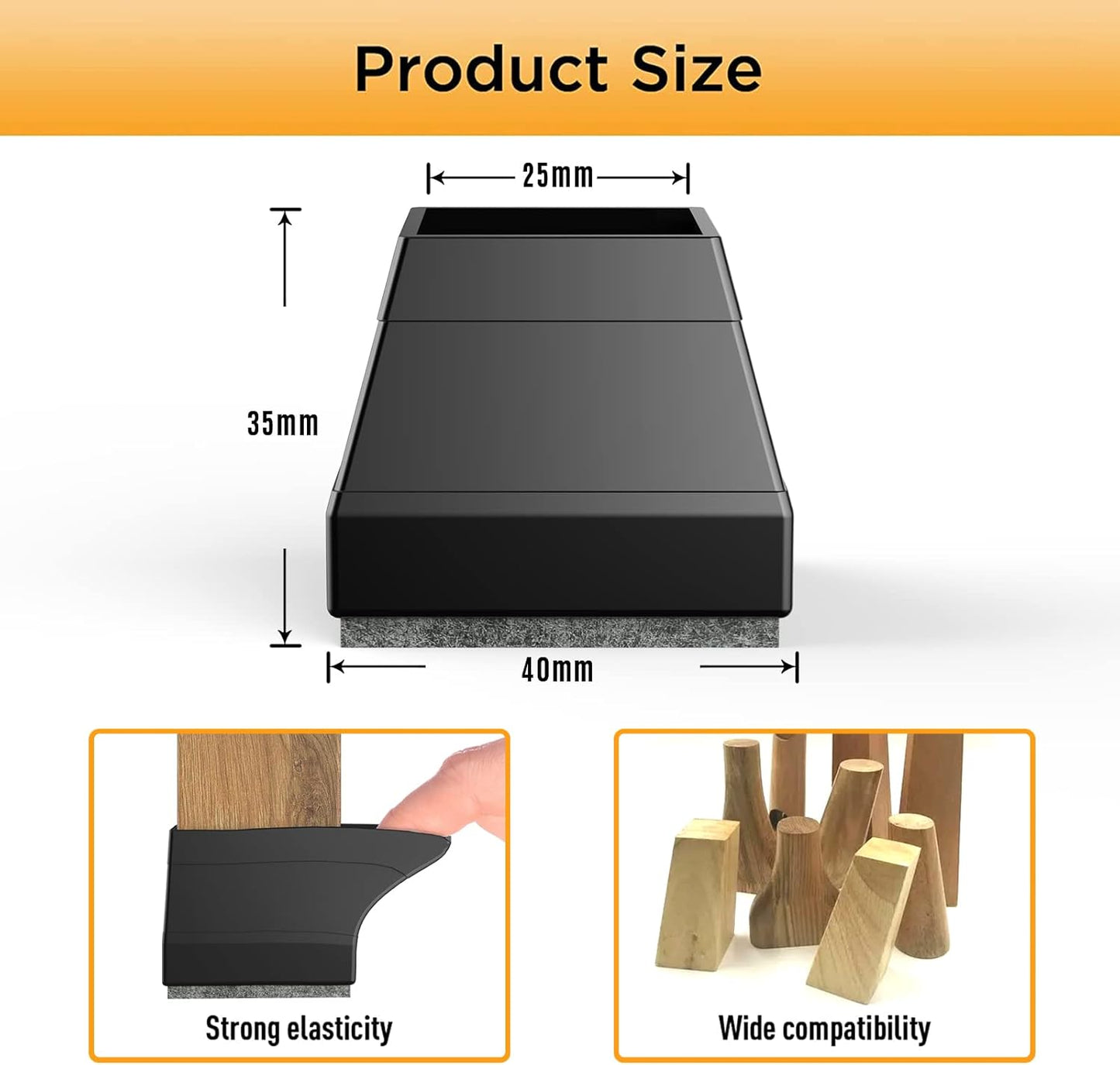 CHWM Square Chair Leg Protectors for Hardwood, 16Pcs Silicone Chair Legs Caps to Prevent Floor from Scratches and Reduce Noise, Easy to Move,(1.5 Inch Black).