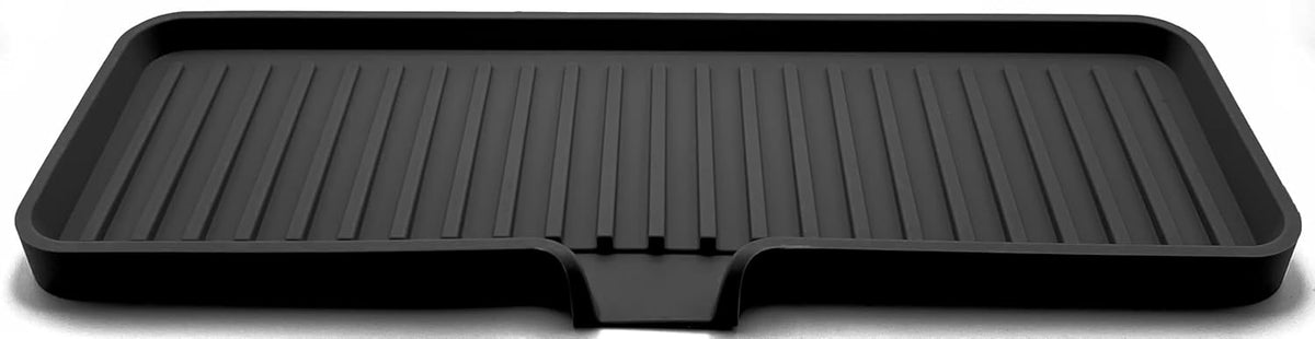 Happitasa Silicone Soap Dish Tray and Sponge Holder with Drain Chute | Bathroom and Kitchen Sink Organizer Caddy (Black, 12"x4", 7.4 Ounces)