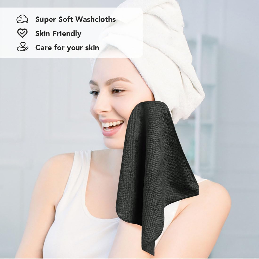 Orighty Wash Cloths Bulk Towels Set 200 Pack, Highly Absorbent and Soft Feel Microfiber Face Cloths, Multi-Purpose Washcloths & Hand Towels for Bathroom, Hotel, Spa, and Gym, 12x12 Inch, Black