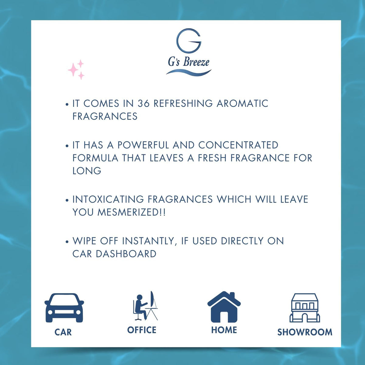 G's Breeze Breeze Blue Diffuser Oil Refill - Ocean Inspired Refreshing Scent, Long-Lasting Aroma - Notes of Sea Air, Soft Citrus & Florals - Instant Fresh Energy - Ideal for Home & Office - 60 ML