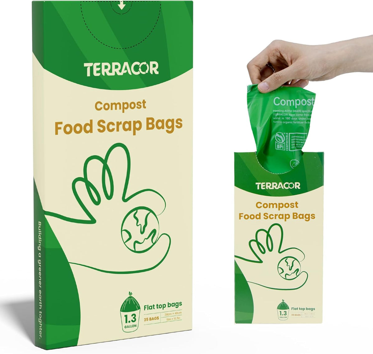 1.3 to 1.6 Gallon Compostable Trash Bags, 35 Count Green Compost Bags for Countertop Bin, Food Waste, Dispenser Packs Organic Biodegradable Bags BPI Certified Meet ASTM D6400 Standard