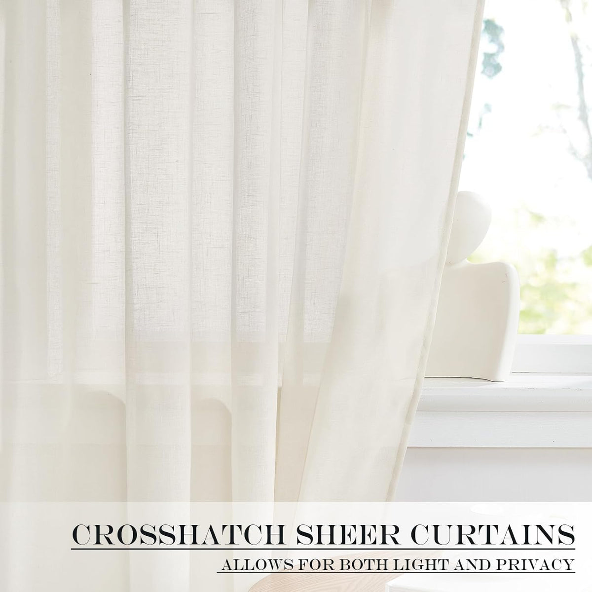 NICETOWN Linen Curtains 50 Inches Long for Bedroom Living Room Door, Light Filtering Sheer Curtains for French Front Back Door, Tie up Blind Shade, 1 Panel, 26" W x 50" L, Ivory White