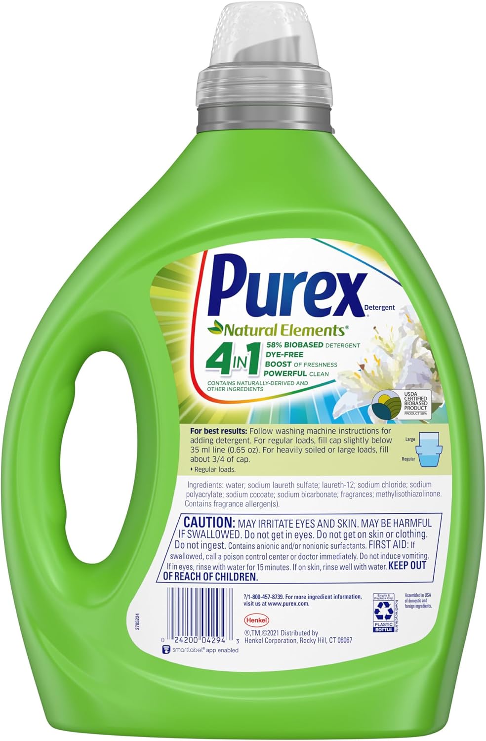 Purex Liquid Laundry Detergent, Natural Elements Linen & Lilies, 2X Concentrated, 126 Loads, 82.5 Fl Oz