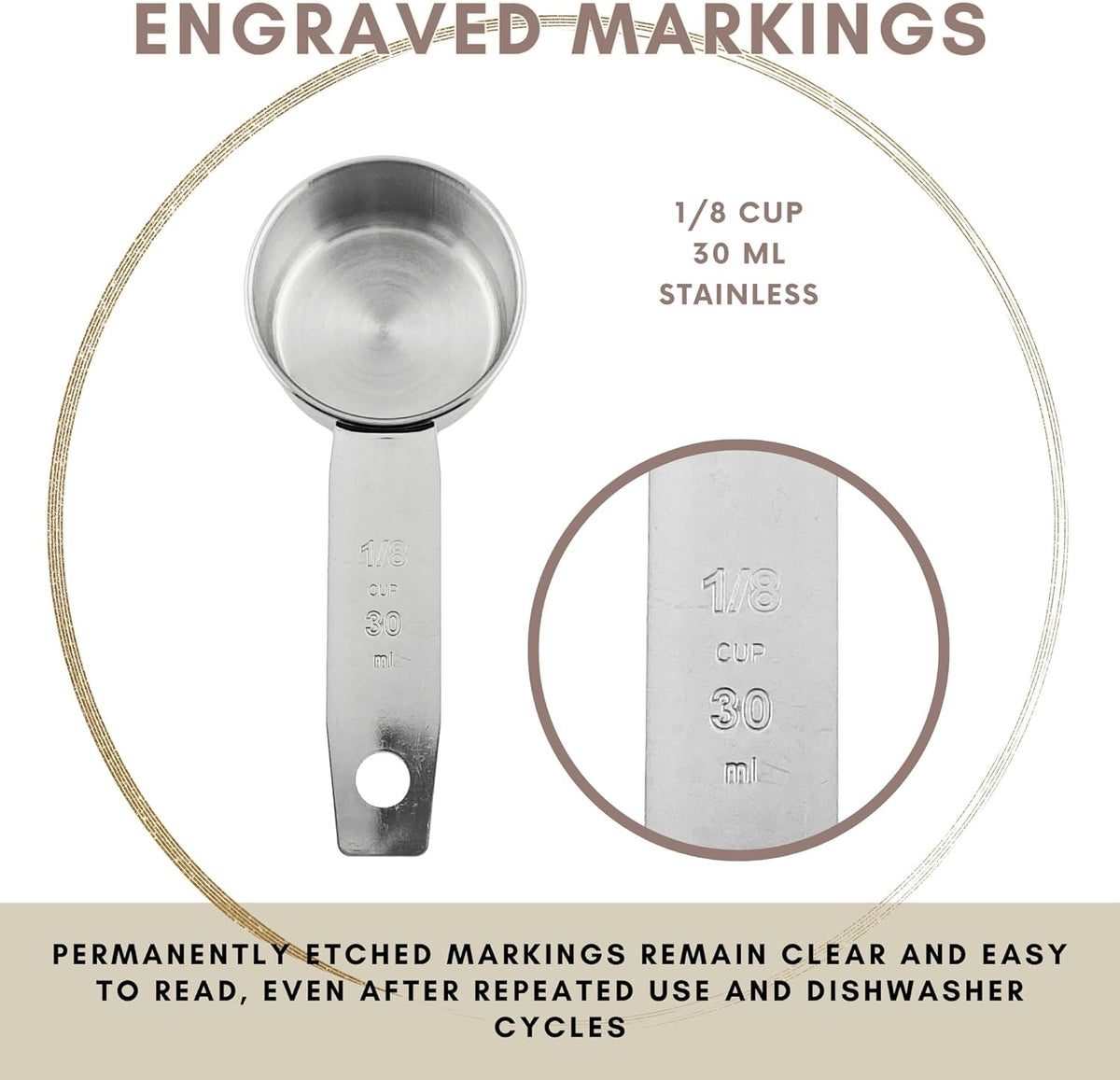 1/8 Cup Stainless Steel Measuring Cup | Sturdy Metal 30 ml | 30 cc | 1 oz | Single Cup for Wet and Dry Ingredients | Great for use as 1/8 Cup Coffee Scoop - 1 PK