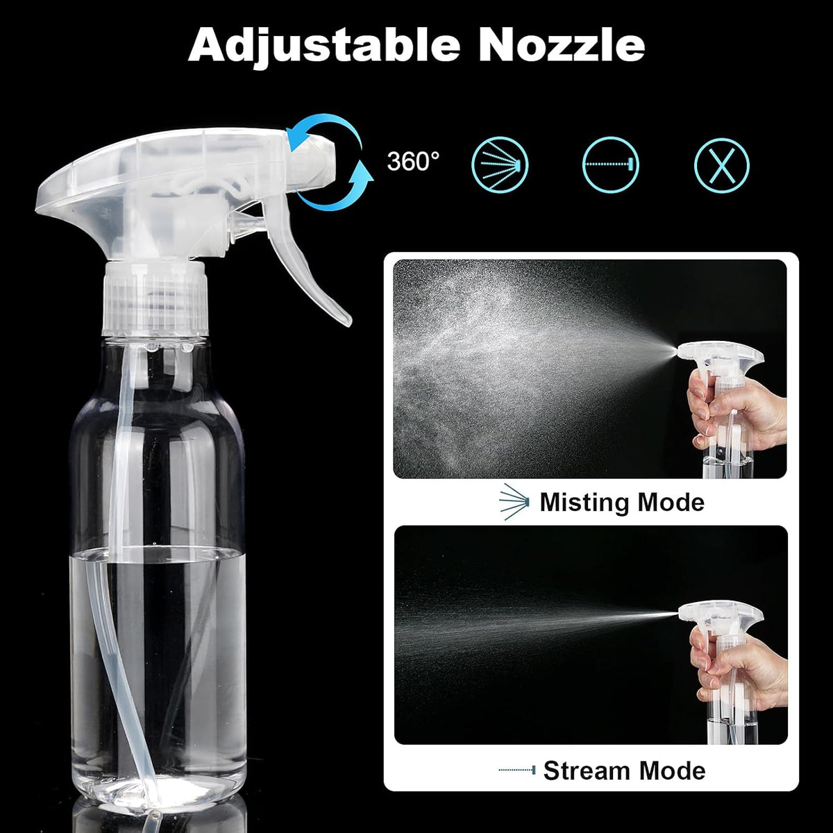 Cosywell Plastic Spray Bottles 8.8oz/260ml 2 Pack Empty Spray Bottle for Cleaning Mist/Stream Heavy Duty Water Spraying Bottle for Cooking Solutions Essential Oils Hair Care(Clear)