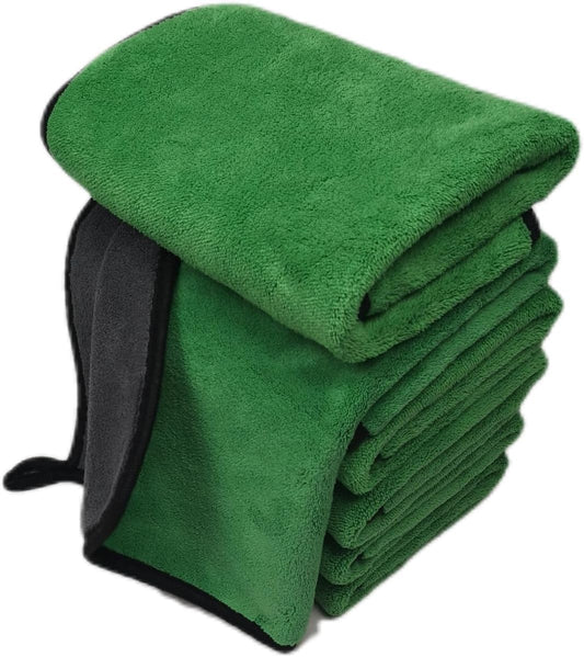 SOFTBATFY Ultrasoft, Large, Thick and Quick Drying Car Microfiber Cleaning Towel 800GSM Polishing Waxing Auto Detailing Towel Cloth (6pack,16 x 16inches) (Grey- Green)