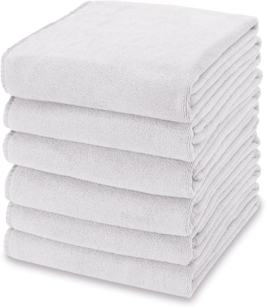 kimteny 13x28 Inches Kitchen Cloth Dish Towels, 400 GSM Premium Dishcloths, Super Absorbent Coral Velvet Microfiber Cleaning Cloths, Fast Drying Rags for Washing Dishes (6 Pack, White)