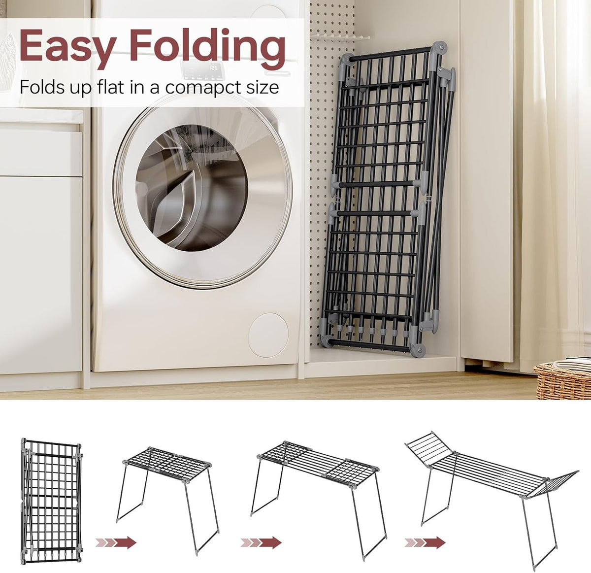 APEXCHASER Clothes Drying Rack Foldable, Large Drying Rack for Clothing Retractable, Winged Laundry Rack Folding Indoor Outdoor, Metal Clothes Airer for Bedding Towel Sweater Heavy Duty, Black